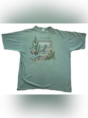 Vintage Arizona Desert Roadrunner T Shirt Men's 2XL Green Sansegal Nature 90s